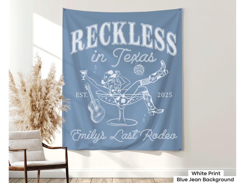 Benutzerdefinierte Reckless in Texas Bachelorette Banner Dekor Personalisierte letzte Rodeo Bach Party Tapisserie Disco Western Cowgirl Bach Hintergrund Zeichen Bild 9