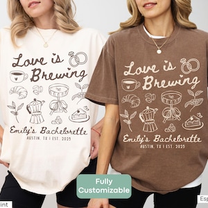 Love is Brewing Bachelorette Shirt Comfort Colors® Custom Espresso Martini Bachelorette Party Shirt Coffee Bridal Shower Gift Bride Crewneck