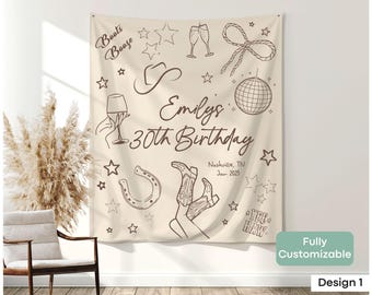 Personalized Disco Cowgirl Birthday Welcome Sign Country Western Bday Party Banner 21st 25th 40th 50th 30th Nashville Birthday Tapestry