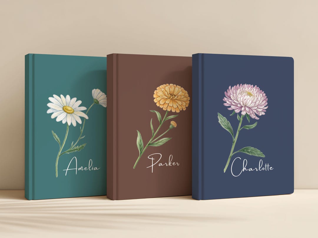 Personalized Birth Month Flower Journal, Custom Name Hardcover Notebook ...