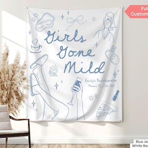 Custom Girls Gone Mild Bachelorette Party Banner Decor Personalized Spa Bachelorette Movie Night Tapestry Sleepover Bach Weekend Backdrop image 1