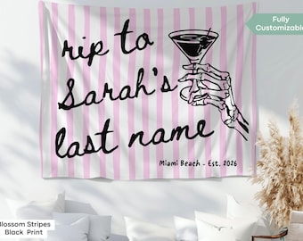 RIP to Her Last Name Bachelorette Banner Decor, Custom Spooky Halloween Bach Tapestry Sign , Personalized Gothic Bride Photo Backdrop