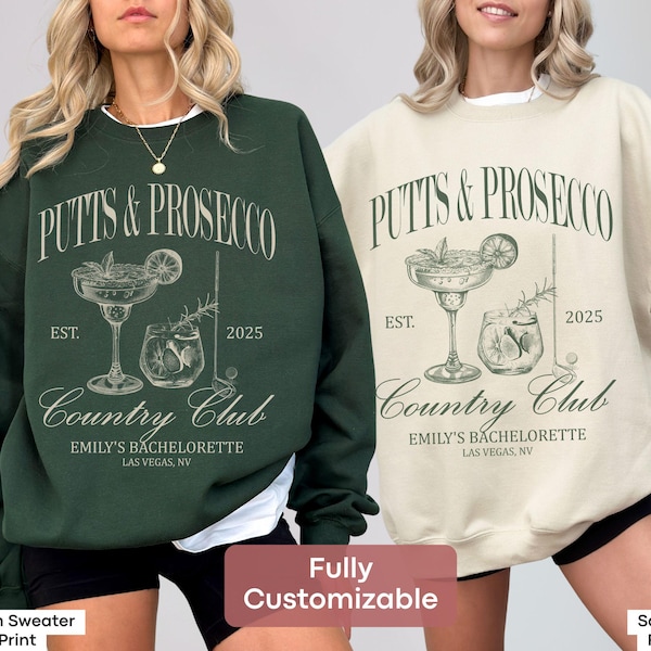 Custom Golf Bachelorette Party Sweatshirt Women Putts and Prosecco Tshirt Golf Bachelor Trip Golf Party Favors Golfing Wife Crewneck