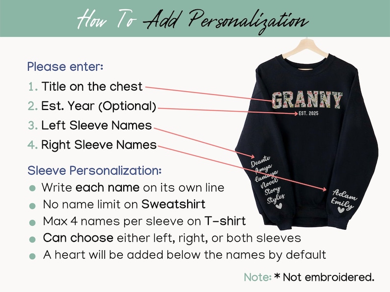 Personalized Granny Sweatshirt with Kid Name on Sleeve, Customized Granny Est Shirt Christmas Grandma Shirt Granny Mothers Day Gift image 2