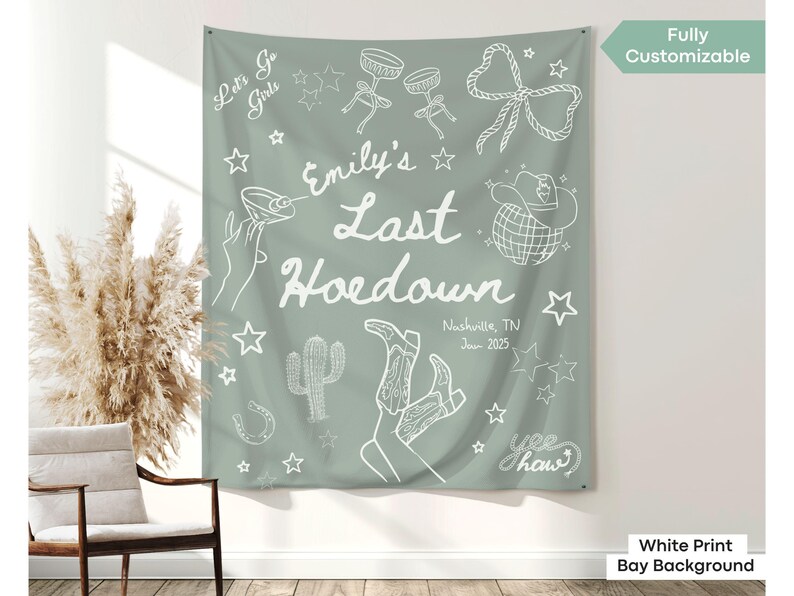Nashville bach party banner with Last Ride Bach design, great for cowgirl crew pics and custom bridal bash setups.
