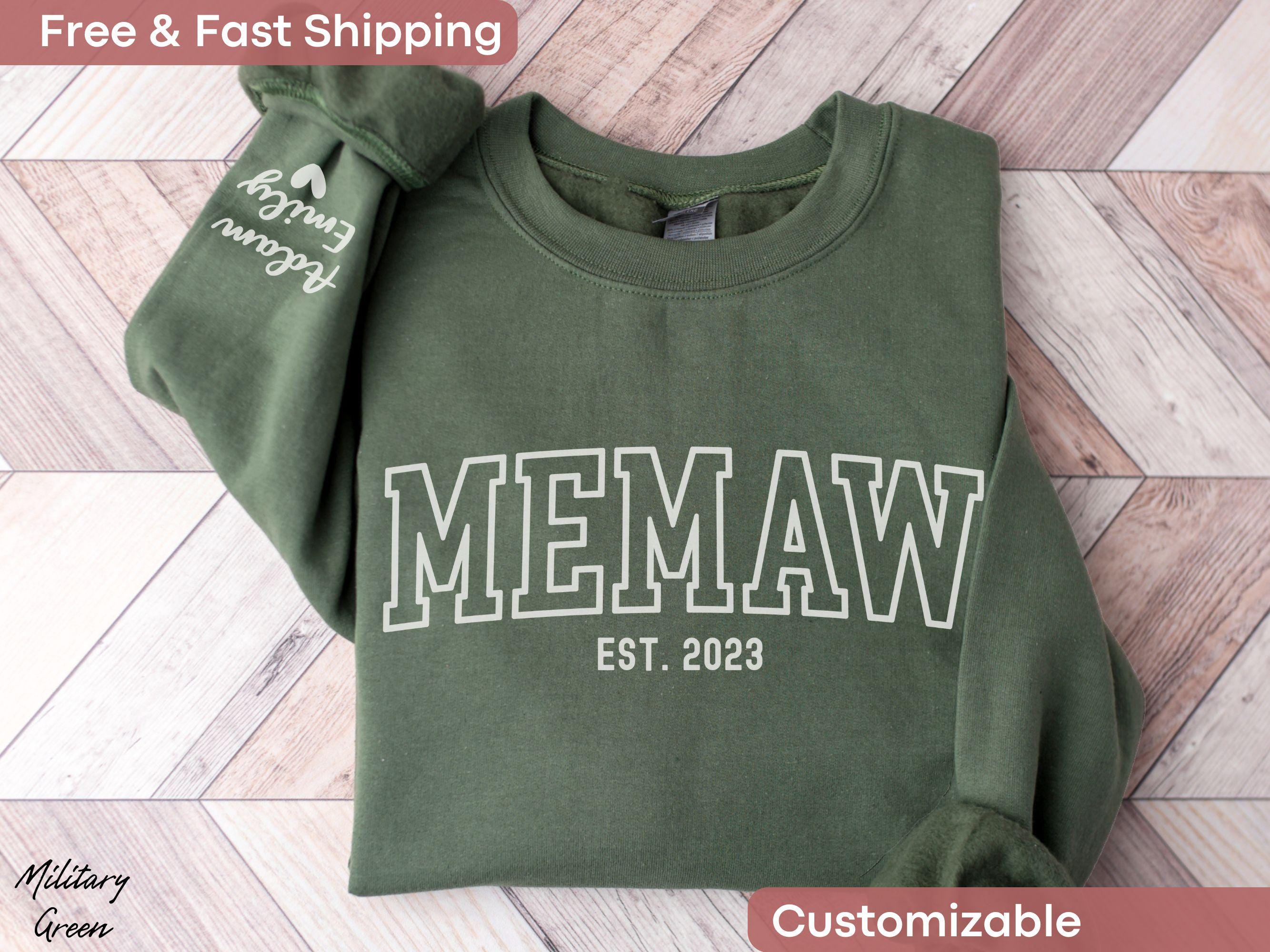 Custom Memaw Sweatshirt with Kid Name on Sleeve, Personalized Memaw Est Date Sweater, Grandma Christmas Sweatshirt For Memaw Crewneck