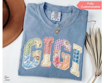 Gigi Faux Patchwork Comfort Colors® Shirt, Mothers Day Gift For Gigi Shirt, Faux Embroidered Gigi TShirt, Gigi T-Shirt, New Grandma Gift