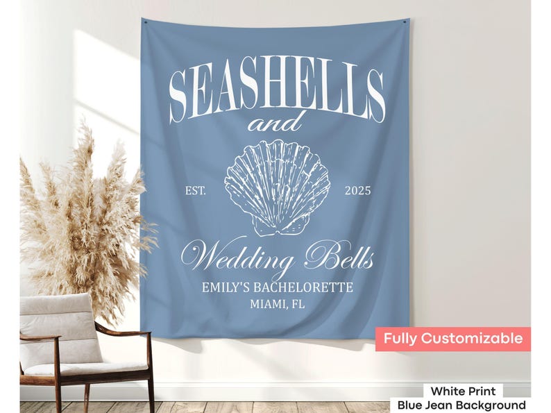 Whether for a beach birthday trip or a bridal bash, this seashell-themed bachelorette welcome sign is a must-have decor piece for ocean-inspired celebrations.