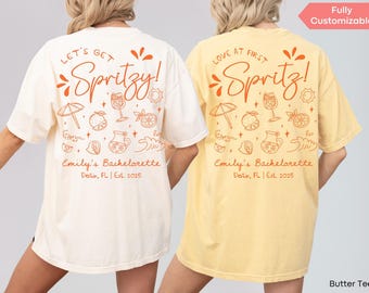 Love At First Spritz Bachelorette Party Shirt Comfort Colors Let's Get Spritzy Bach Matching TShirt Personalized Spritz Cocktail Club