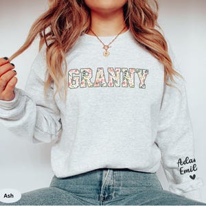 Personalized Granny Sweatshirt with Kid Name on Sleeve, Customized Granny Est Shirt Christmas Grandma Shirt Granny Mothers Day Gift image 7