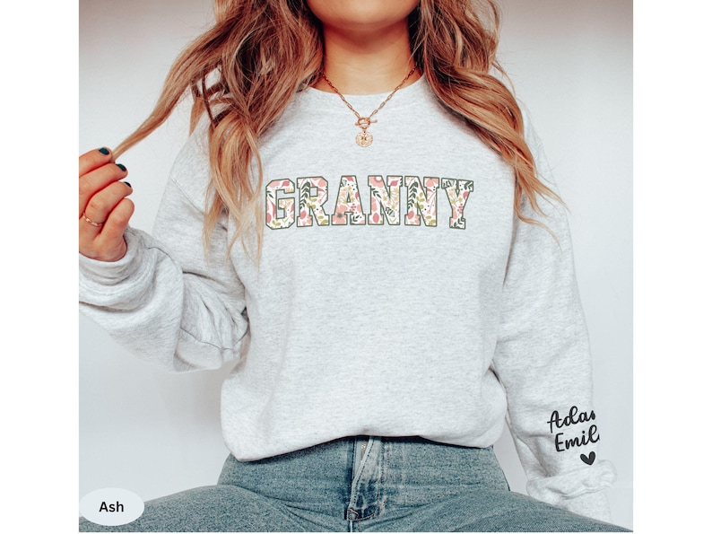 Personalized Granny Sweatshirt with Kid Name on Sleeve, Customized Granny Est Shirt Christmas Grandma Shirt Granny Mothers Day Gift image 7