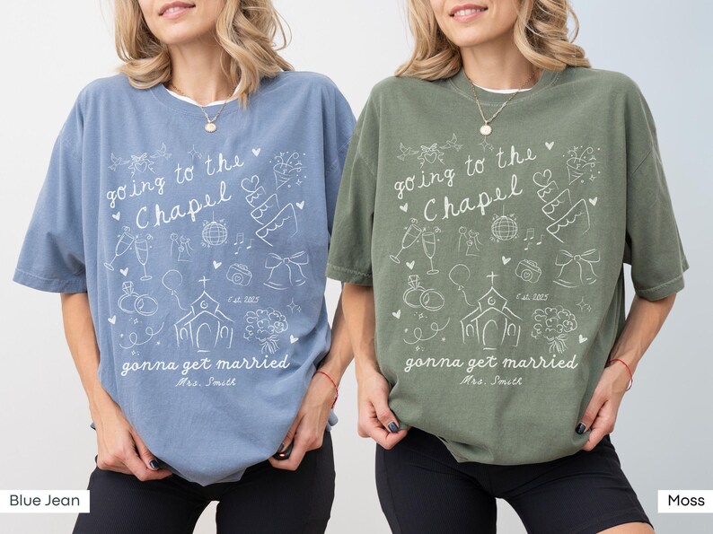 Whether for a bachelorette getaway or a cozy pre-wedding gift, this personalized chapel t shirt is a must-have for any bride preparing to say I do.