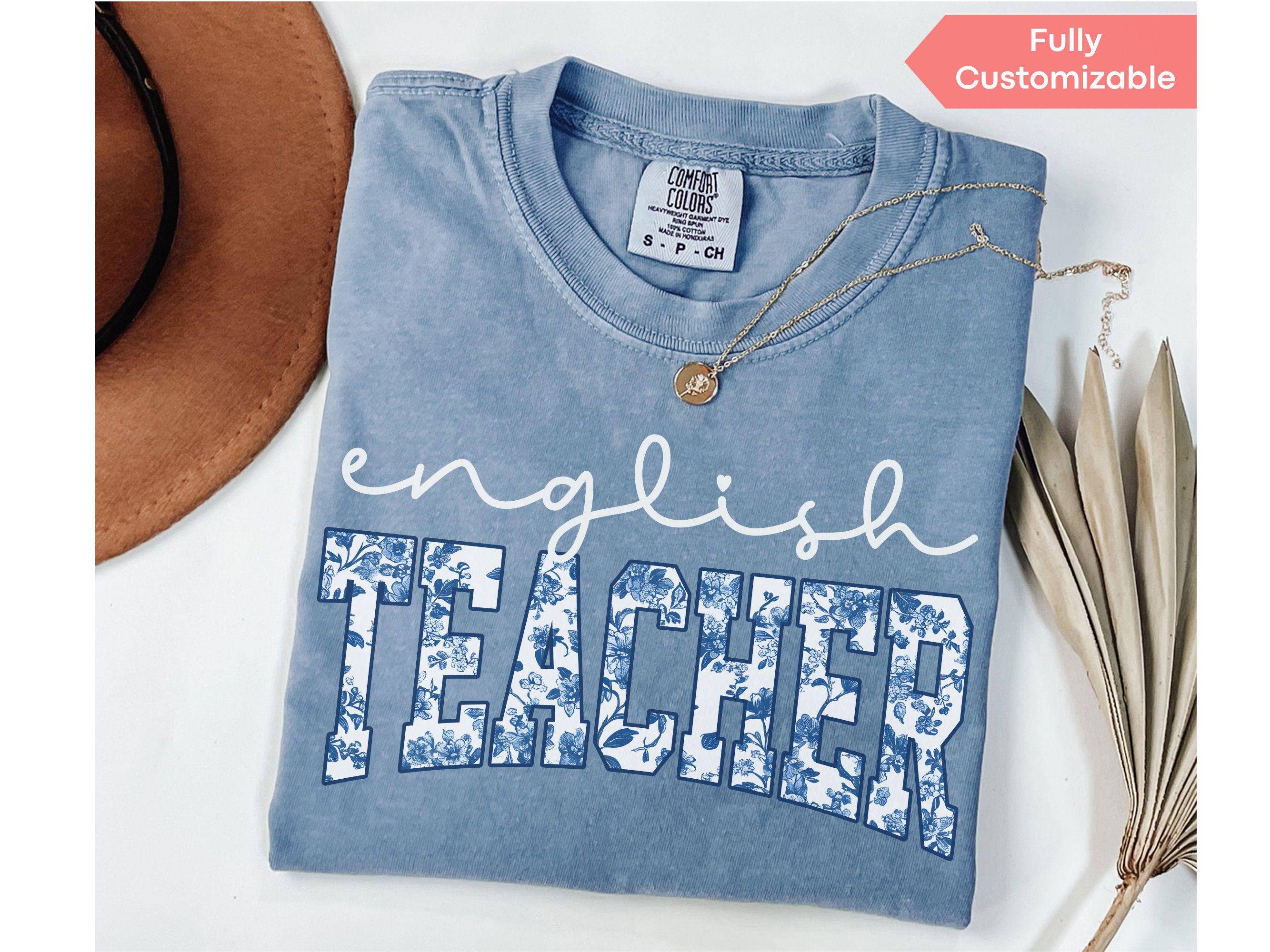 English Teacher Shirt Comfort Colors® Toile Blue Floral English Teacher Tshirt, English Teacher Appreciation Gift Back To School Shirts