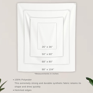 The image is a white square with measurements and descriptions of the fabric, including the fabric's strength, durability, and quick-drying properties.