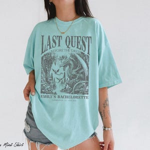 Custom Medieval Bachelorette Shirt Comfort Colors®, Personalized Last Quest Fantasy Dragon Bach Party Castlecore Ren Faire Bookish Bride Tee Chalky Mint