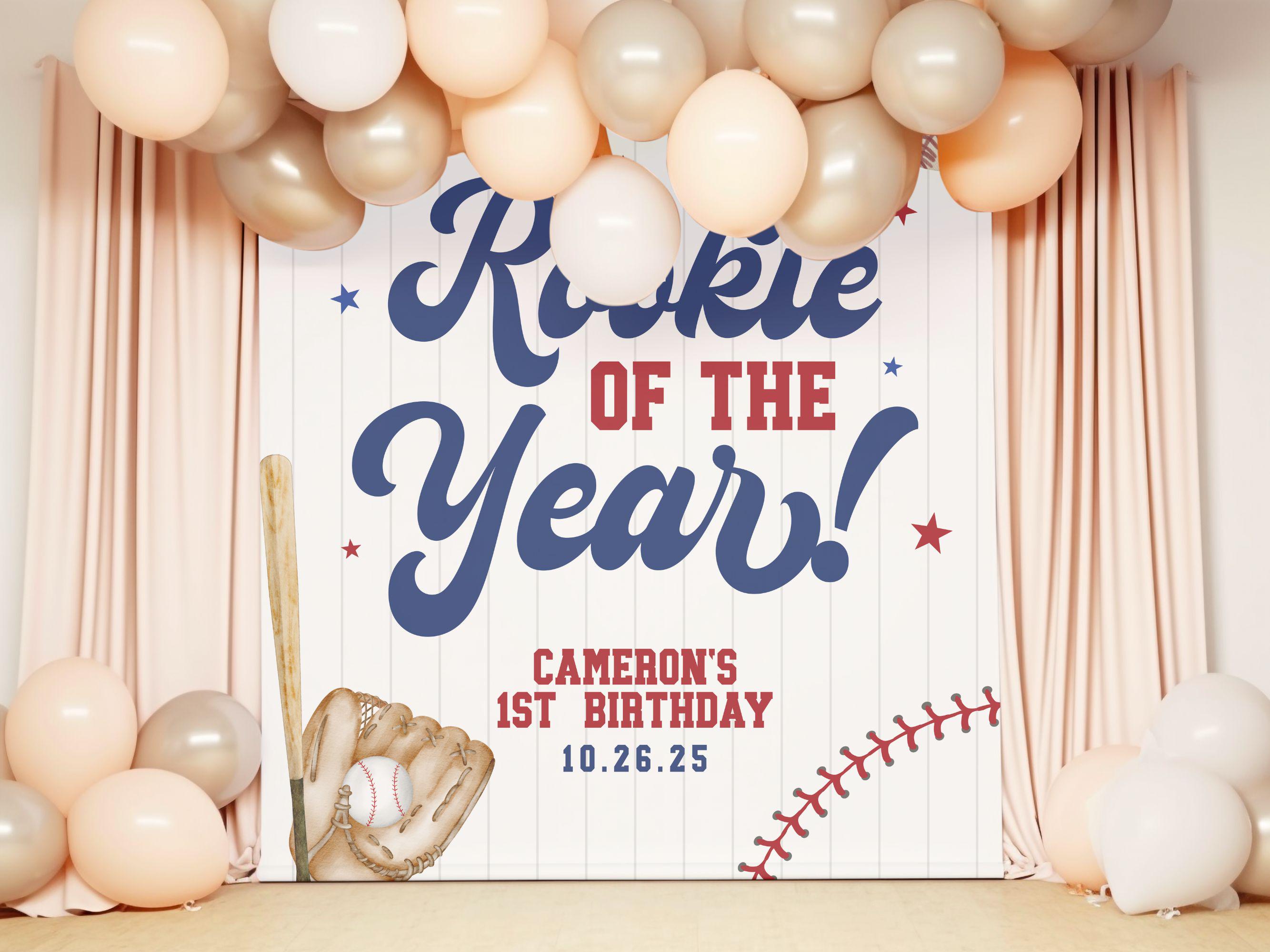 Rookie of the Year First Birthday Wall Tapestry Custom Baseball Party ...