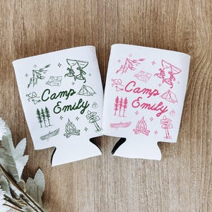 Designed for adventurous brides, these Camp Bride drink sleeves are a must-have for a mountain, lake, or hiking-inspired bachelorette getaway.
