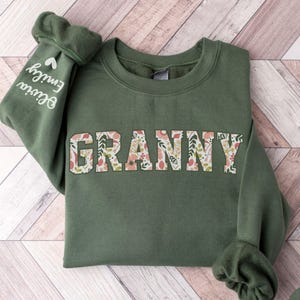 Personalized Granny Sweatshirt with Kid Name on Sleeve, Customized Granny Est Shirt Christmas Grandma Shirt Granny Mothers Day Gift image 16
