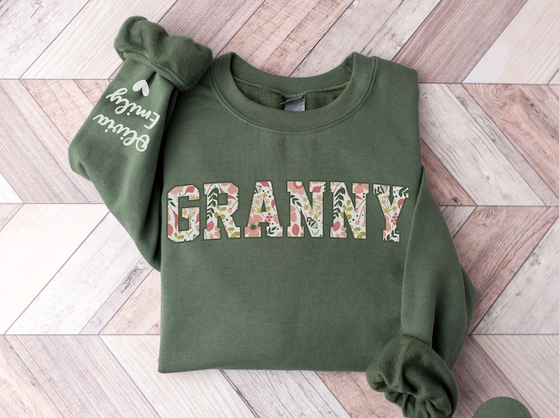 Personalized Granny Sweatshirt with Kid Name on Sleeve, Customized Granny Est Shirt Christmas Grandma Shirt Granny Mothers Day Gift image 16