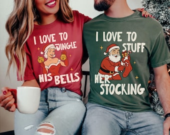 Comfort Colors® Funny Matching Couple Christmas Shirt, Naughty Husband Wife Holiday Tee, Boyfriend Girlfriend Xmas Shirt, Cheeky Couple Gift
