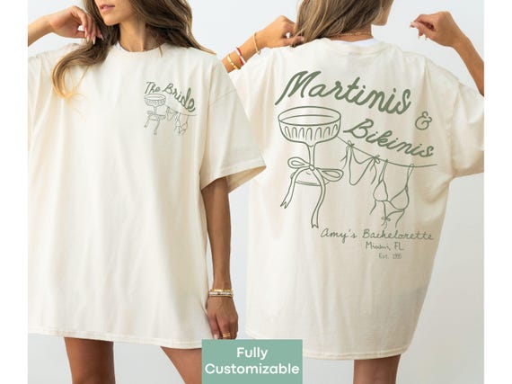 Martinis & Bikinis Bachelorette Comfort Colors Shirt Custom Beach Bachelorette Party Tshirts Girls Weekend Trip Miami Mexico Bridesmaid Gift