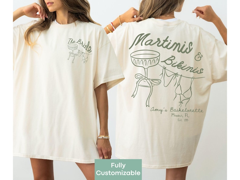 Sip in style with this Martinis & Bikinis bachelorette shirt, the perfect outfit for a sun-soaked celebration in Miami or Mexico.