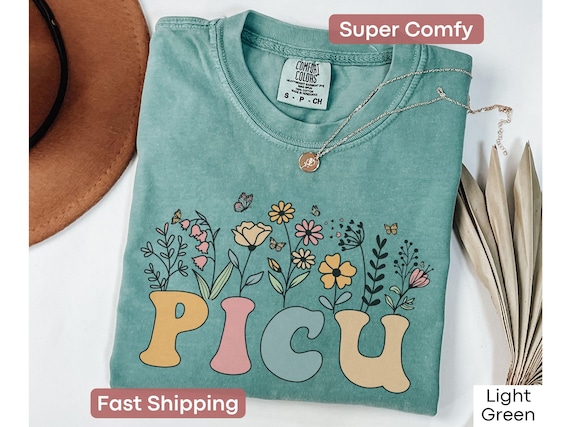 Wildflower PICU Nurse T Shirt Comfort Colors® Floral Picu Tshirt Picu Nurse T-Shirt Pediatric Intensive Care Unit Picu Nurse Grad Gift