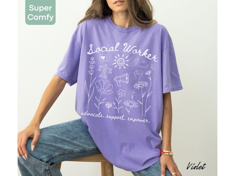 Mental health advocate shirt with a floral design and inspiring message, perfect for school counselors, social work teams, and community support staff.