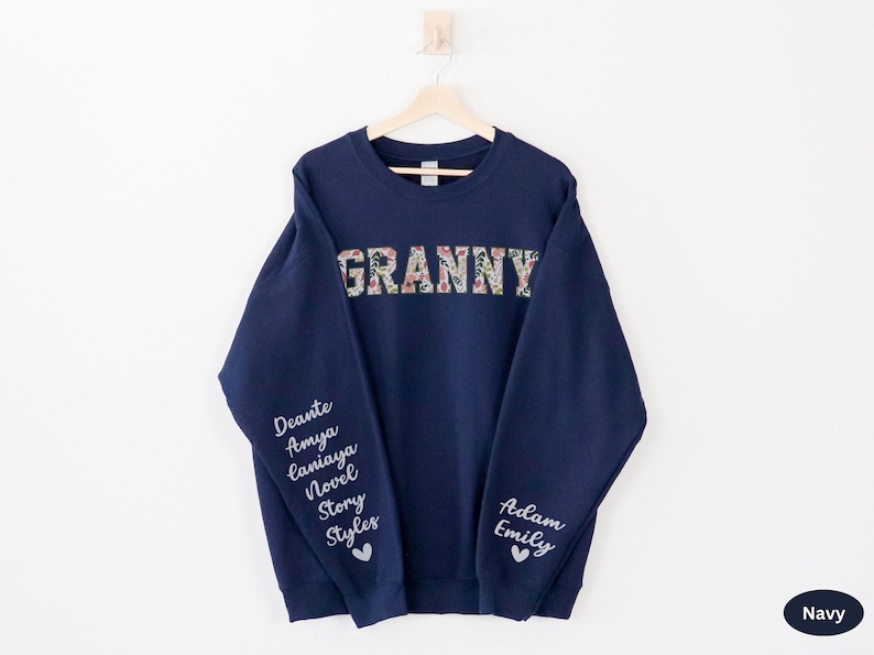Personalized Granny Sweatshirt with Kid Name on Sleeve, Customized Granny Est Shirt Christmas Grandma Shirt Granny Mothers Day Gift image 15