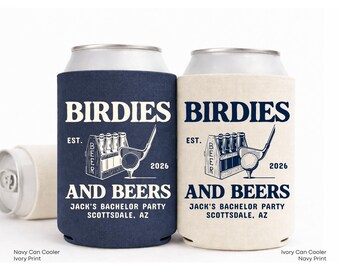 Birdies and Beers Golf Bachelor Party Can Cooler, Personalized Groomsmen Drink Sleeve