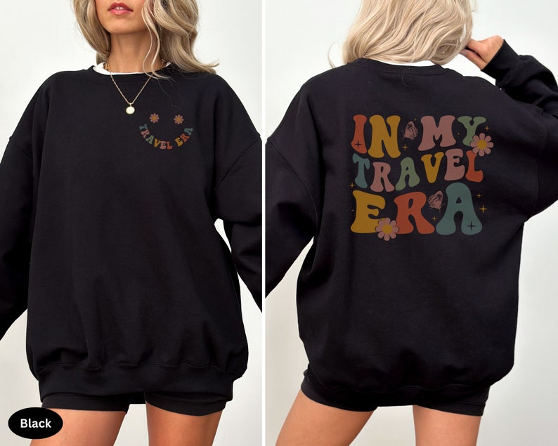 Cozy sweatshirt featuring the In My Travel Era design. Perfect for vacationers who want to show off their love for travel and adventure.
