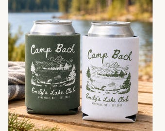 Customized Camp Bachelorette Party Can Cooler Camp Bach Slim Can Holder Hiking Mountain Lake Bach Can Sleeve Camping Bridal Party Favors