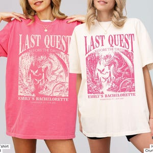 Custom Medieval Bachelorette Shirt Comfort Colors®, Personalized Last Quest Fantasy Dragon Bach Party Castlecore Ren Faire Bookish Bride Tee Crunchberry