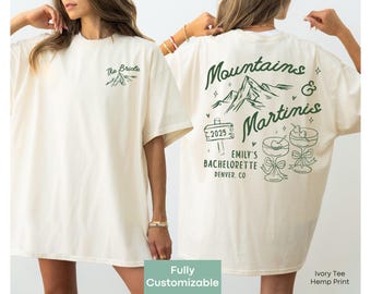 Bergen en martini's vrijgezellenfeest Comfort Colors®-shirt Gepersonaliseerde Camping Bach-feest T-shirt met lange mouw Wandelkamp Bruid Mountain Bach