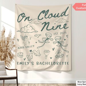 Bride photo backdrop for wine bachelorette events, featuring Cloud Nine Club styling and a relaxed, romantic tone.