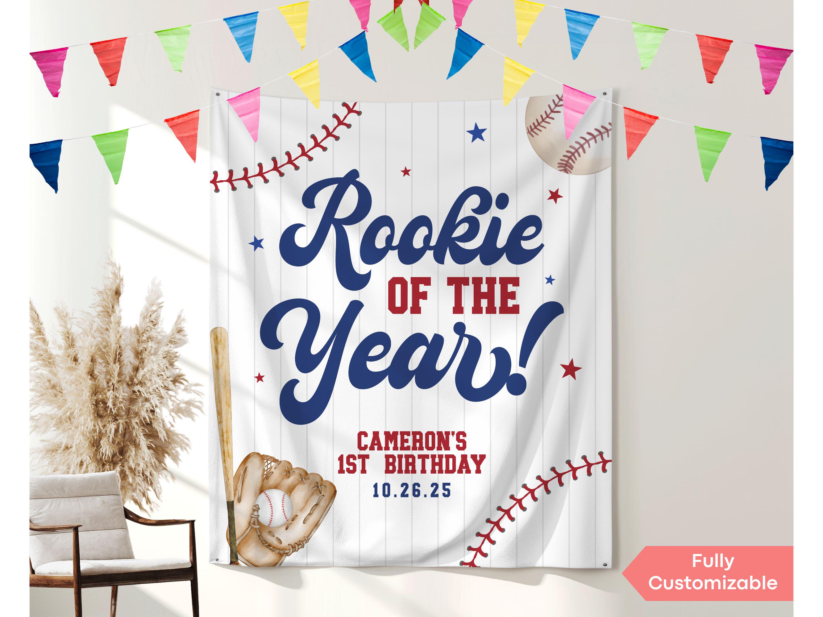 Rookie of the Year First Birthday Wall Tapestry Custom Baseball Party ...