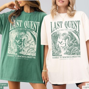 Personalized Last Quest Before the Dress bachelorette shirt with mystical medieval artwork. A soft Comfort Colors® tee ideal for ACOTAR-inspired and bookish bride events.