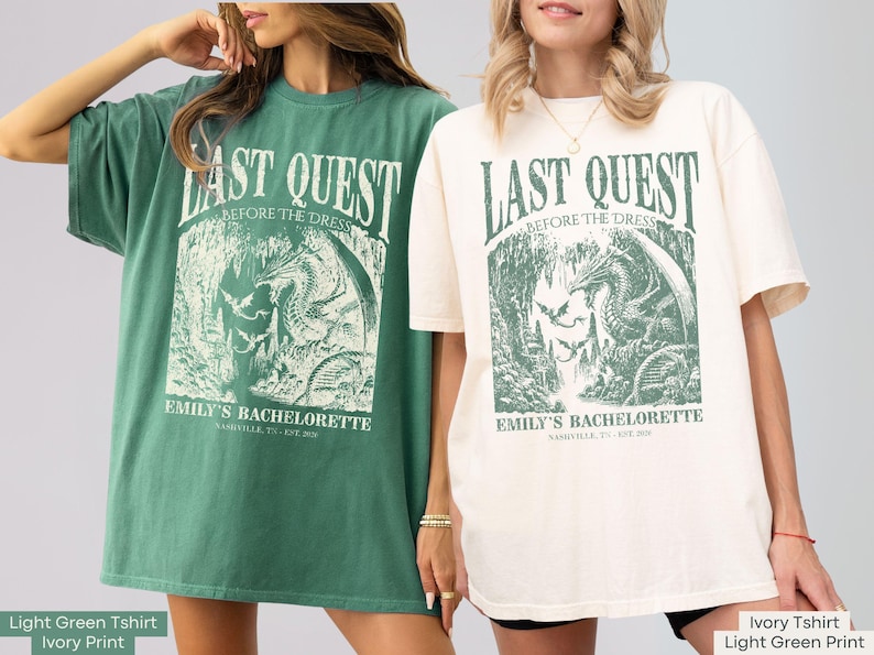 Personalized Last Quest Before the Dress bachelorette shirt with mystical medieval artwork. A soft Comfort Colors® tee ideal for ACOTAR-inspired and bookish bride events.