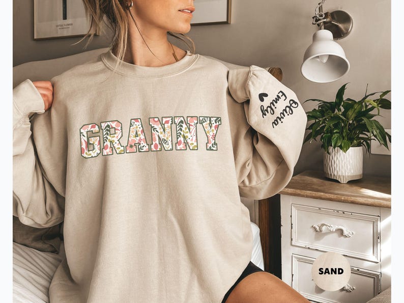 Personalized Granny Sweatshirt with Kid Name on Sleeve, Customized Granny Est Shirt Christmas Grandma Shirt Granny Mothers Day Gift image 10