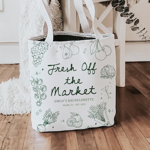 Fresh Off the Market Tote Bags Custom Farmers Market Theme Bachelorette Party Tote Vegetable Fruit Flower Bridal Shower Bag Gift Bridesmaids