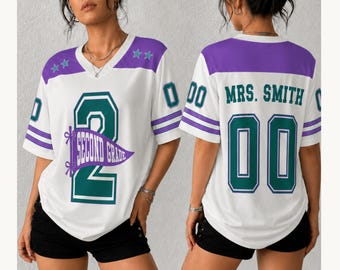 Gepersonaliseerd voetbalshirt voor leerkrachten, met naam en rugnummer, T-shirt voor de start van het schooljaar voor het team van leerkrachten (groep 1, 2, 3, 4 en 5).