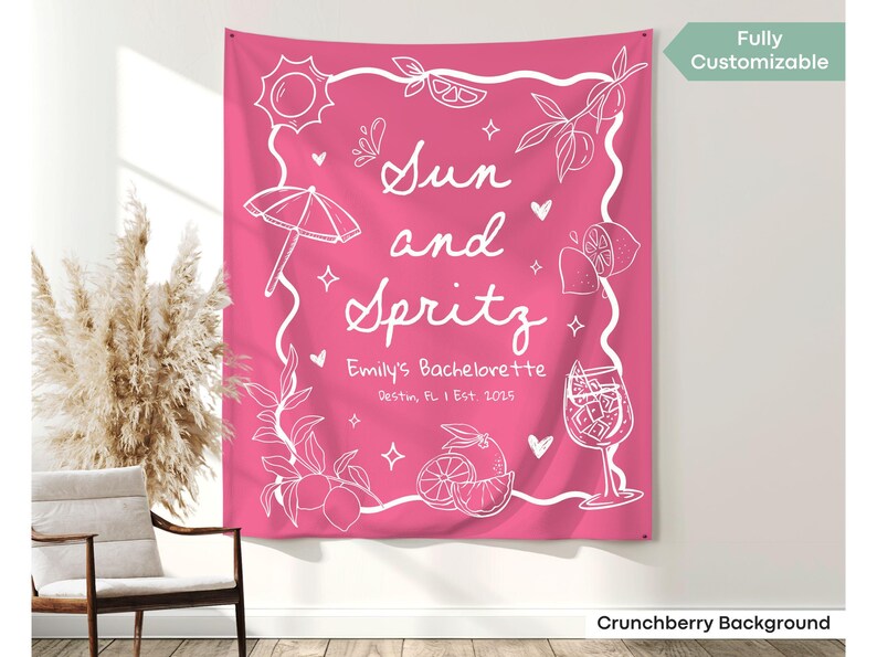 Custom beach bachelorette backdrop with Italian flair, perfect for sun-drenched parties and spritz birthday brunches.