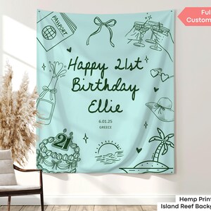 Custom beach birthday banner designed for 21st, 30th, or 40th birthday celebrations, perfect for personalized milestone party decor.
