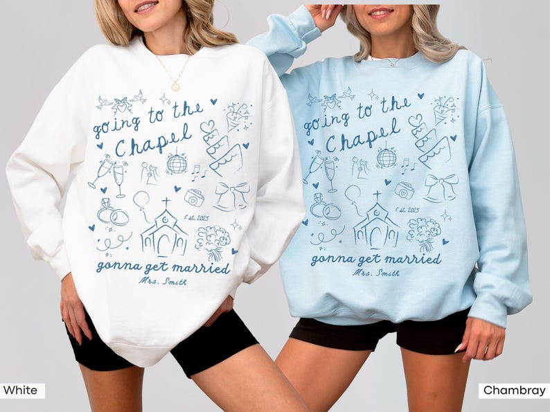 Make your bridal moments special with this personalized bride-to-be sweatshirt, ideal for bachelorette parties, honeymoon apparel, and engagement celebrations.