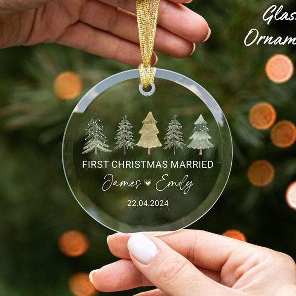 Custom First Christmas Married Glass Ornament Mr Mrs Ornament Newlywed Christmas Gift Our First Christmas Glass Ornament Wedding Gift Couple