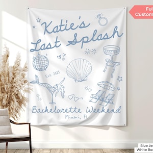 Last Splash Bachelorette Party Banner Decor Beach Bachelorette Wall Tapestry Custom Mermaid Bride Photo Backdrop Coastal Bridal Shower Sign