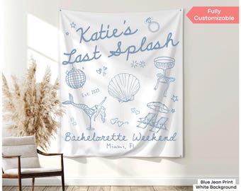 Last Splash Bachelorette Party Banner Decor Beach Bachelorette Wall Tapestry Custom Mermaid Bride Photo Backdrop Coastal Bridal Shower Sign