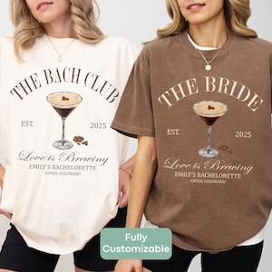 Espresso Martini Bachelorette Party Shirt Comfort kleuren aangepaste bruid Sweatshirt Love is Brewing Bach Club Tee bruids douche cadeau bruidsmeisje