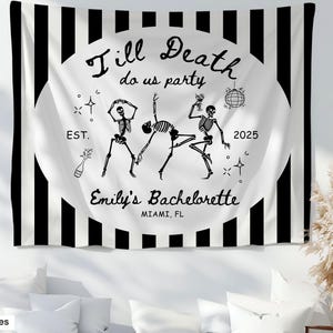 Til Death Do Us Party Banner Custom Goth Bachelorette Party Tapestry Sign Bride Or Die Decoration Backdrop Funny Halloween Wedding Favors
