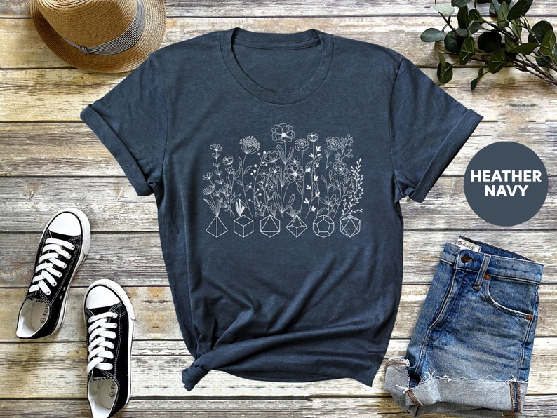 Fun and trendy DnD merch with a floral arrangement and geometric dice, ideal for Dungeon Masters and DnD enthusiasts.